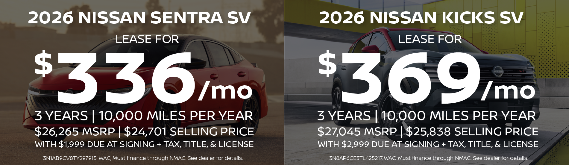 Sentra and Kicks lease offers